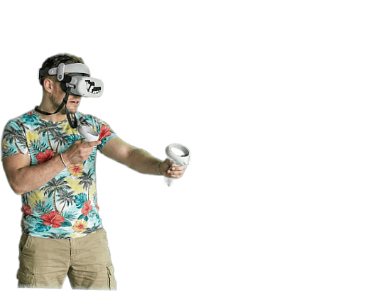 VR headset laying on a beach