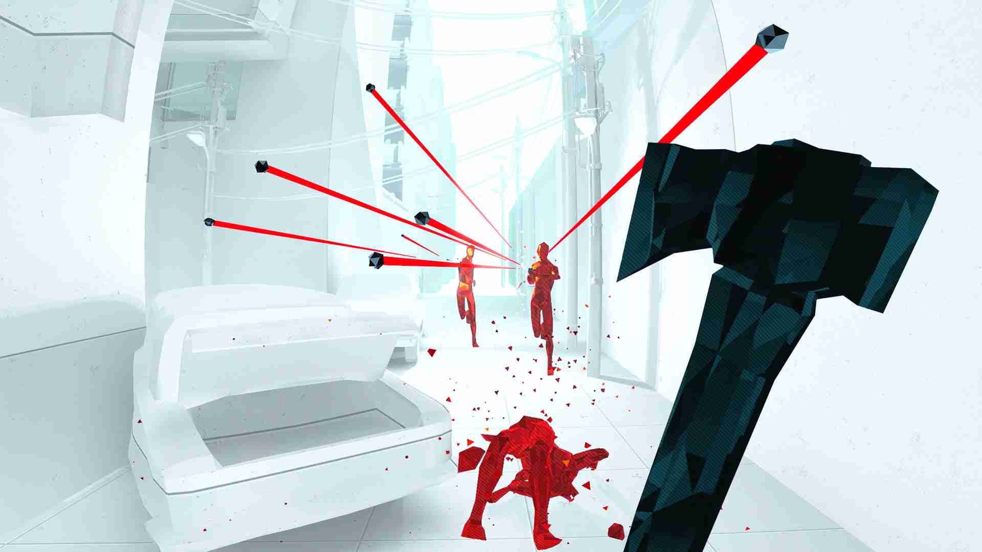 Superhot VR screenshot speler heeft een hakbijl vast