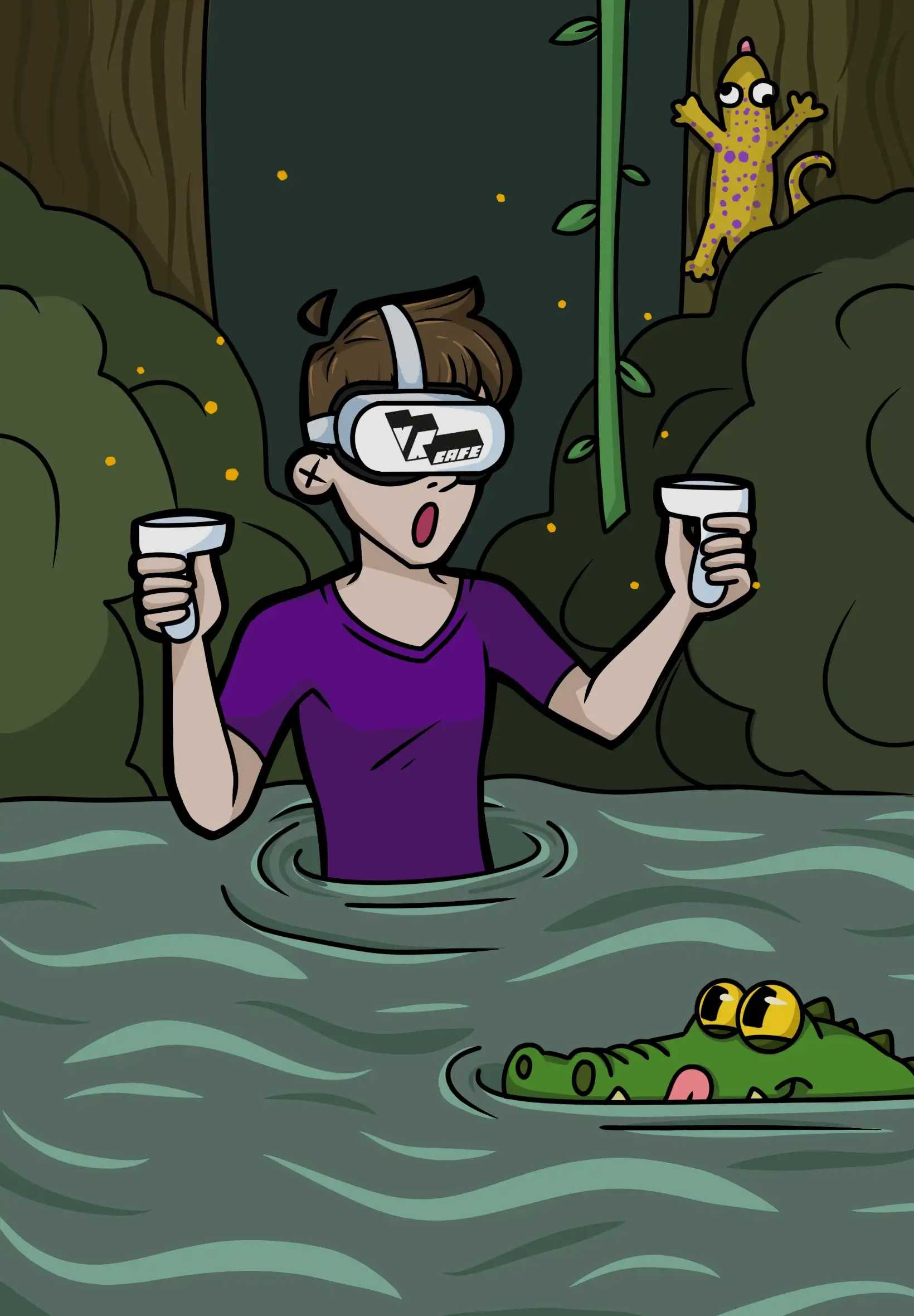 Person enjoying jungle world visuals in VR
