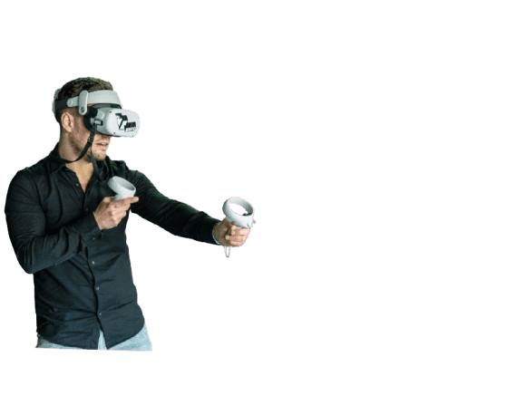 A father playing VR with two girls