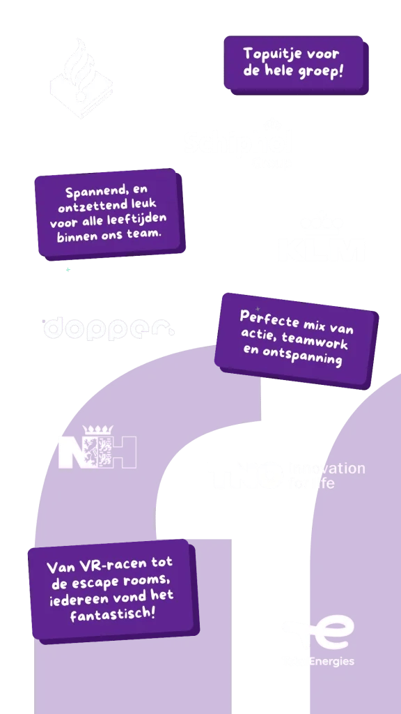 foto van bedrijven die bij ons geweest zijn, zoals KLM, Schiphol en Dopper