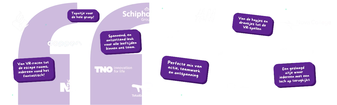 foto van bedrijven die bij ons geweest zijn, zoals KLM, Schiphol en Dopper
